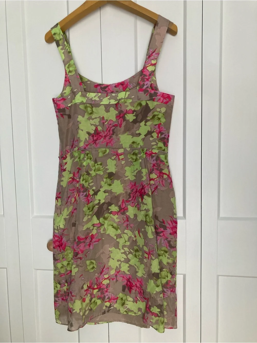 Banana Republic Floral Sheath Dress in Taupe with Pink and Lime Accents